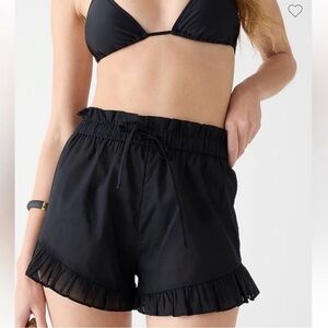 J Crew Cotton voile ruffle beach short size small black swimsuit cover up sheer